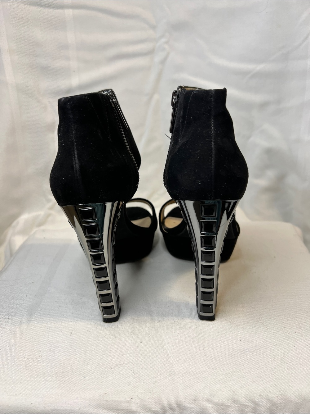 Michael Kors Josie Suede Ankle-Strap Chrome Heel Sandals. Open Toe. Women’s 7 - Picture 4 of 8